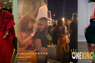 "They are happy together"- Reactions as Yemi cregx and Blue Aiva shares loved-up moments last night at Deji Morafa's Birthday party (VIDEO)