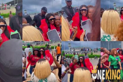 Fans of BBTitans Khosi welcome her with gifts and flowers as she arrives Nigeria (VIDEO)