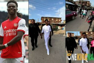 Nigerian football fans expresses excitement after spotting Arsenal star, Bukayo Saka in lagos (VIDEO)