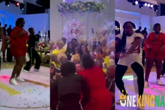 Comedian Warri pikin steals the show, scatters the dance floor at her wedding renewal (VIDEO)