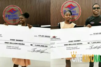 Chef Dammy beam with joy as she receives N1 Million from Businessman
