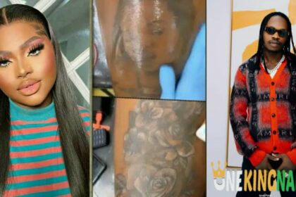 Former President of 0loshos, Mandy kiss yanks off tattoo of Naira Marley from her thigh (VIDEO)