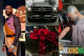 BBTitans Yemi Cregx move to tears as he receives a brand new Benz, 1 Million Naira cheque and other gifts from his fans (VIDEO)