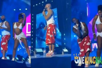"This one too go soon get pregnant for him"- Netizens reacts as video of lady dancing with Davido on stage goes viral, amid cheating scandals (WATCH)