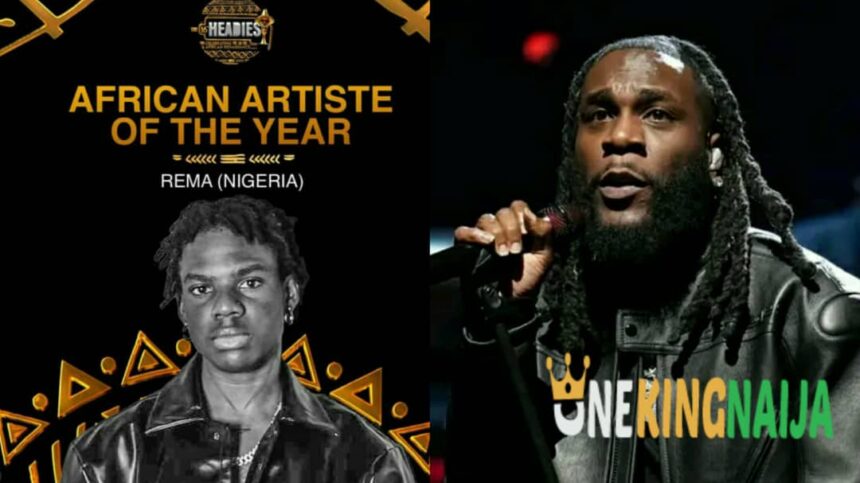 16th headies: Rema throws sh@de at Burna boy on stage while giving his speech after winning the Artiste of the Year Award last night (VIDEO)
