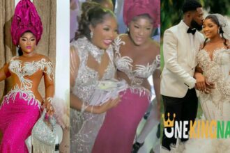 Heartwarming moment Actress Destiny Etiko publicly gifts Ekene Umenwa bundles of cash at her wedding reception (VIDEO)