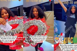 "You deserves all the love"- Mercy Eke receives roses of 100 dollars & many others gifts from her special boyfriend (VIDEO)