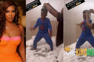 "Take all my money"- Tiwa Savage makes money rain on son Jamil, as he dances hard to hit song (VIDEO)