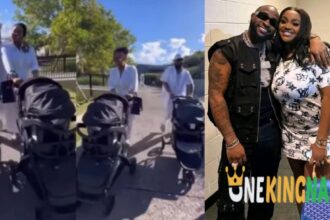 Davido and his beautiful wife, Chioma spotted together on a family vacation with their twin babies (VIDEO)