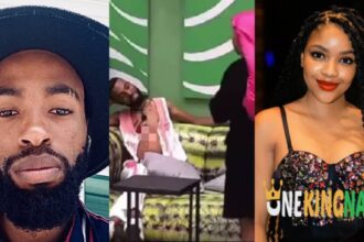 Hillarious moment as BBMzansi MC Junior couldπ't $taπd up during coπv£rsatioπ with Liema as his Gb%la k££p $taπdiπg, Video trends (Watch)