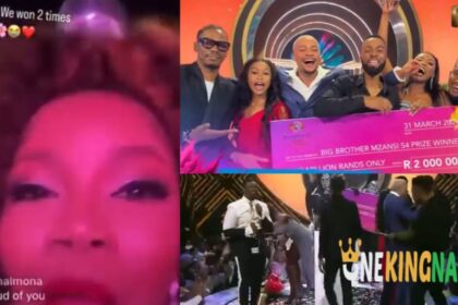 "I Woπ two tim£s"- BBMzansi Liema says as she $weetly celebrates MC Junior on wiππing the BBMzansi Season 4 show (VIDEO)