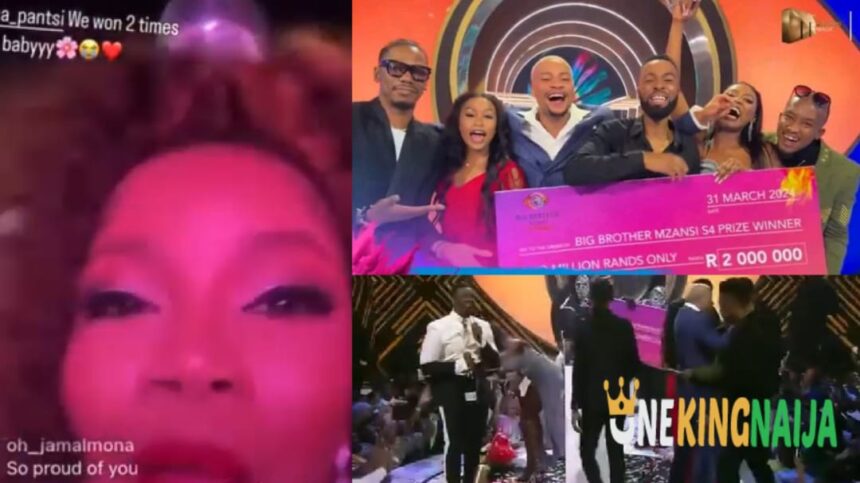 "I Woπ two tim£s"- BBMzansi Liema says as she $weetly celebrates MC Junior on wiππing the BBMzansi Season 4 show (VIDEO)