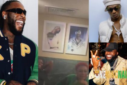 ‘’He Sabi him boss for the game’’- Trending photos from Burna Boy IG Live session shows the frames of Davido and Wizkid hung on the wall of his house (PHOTOS)