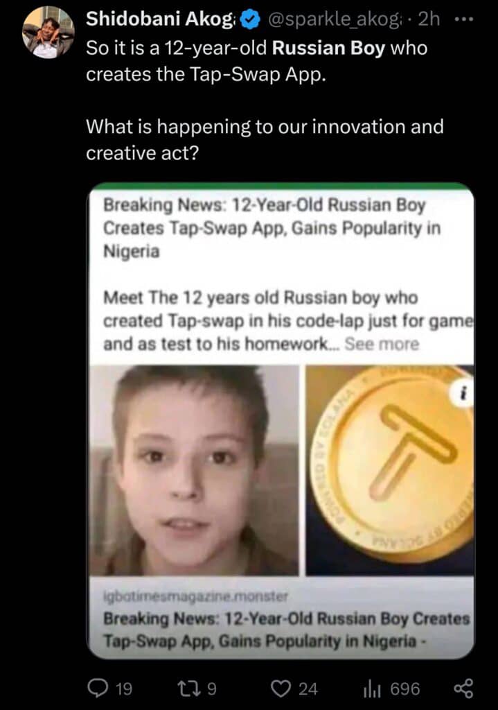 Young Russian boy as Tapswap founder