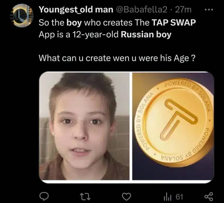 Young Russian boy as Tapswap founder