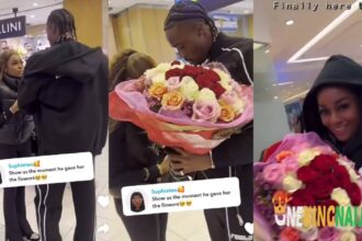 Moment BBNaija Neo gave Beauty flowers and his jacket after her arrival at the airport in Capetown leaves many awwing, Video trends (Watch)