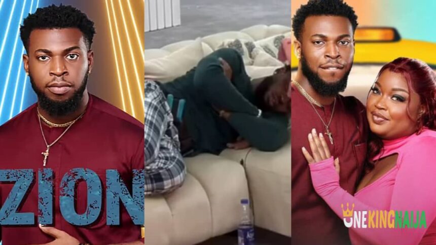 ‘’In less than one week’’- Reactions as BBNaija Zion spotted sl££ping on the couch after drama with Chinwe (VIDEO)