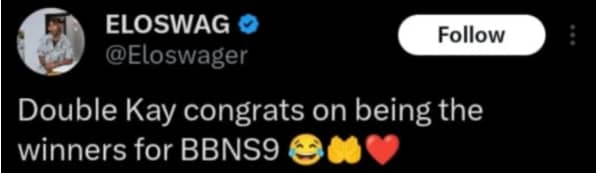Eloswag on housemate to win