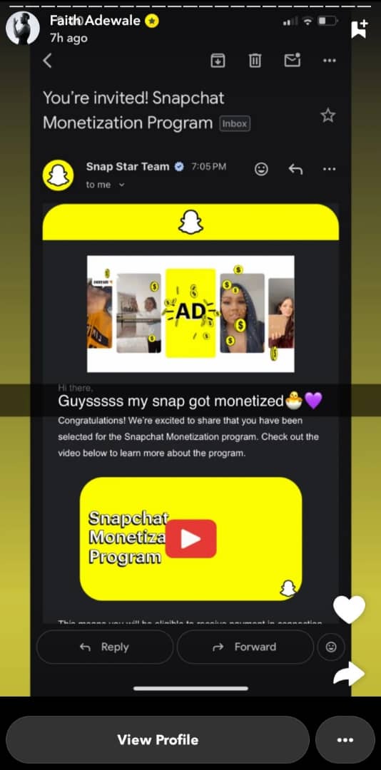 Faith is monetized on Snapchat
