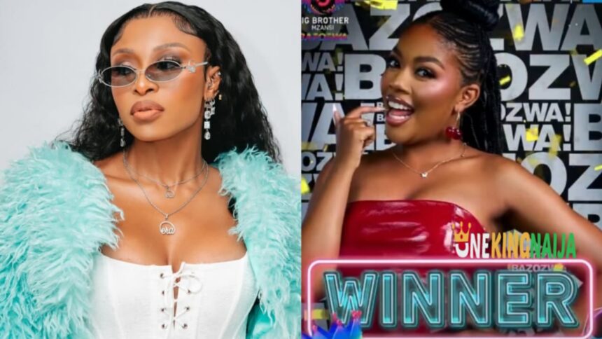 DJ Zinhle reacts after Liema wins the BBMzansi S6 show.