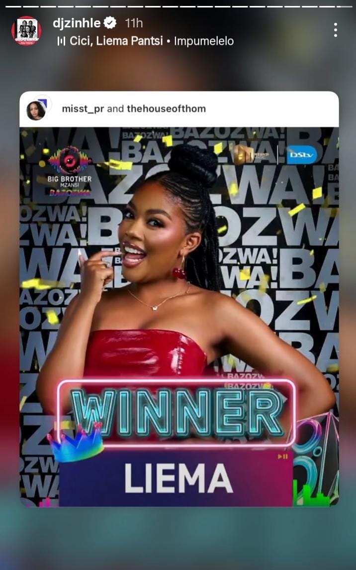 DJ Zinhle as Liema wins the show
